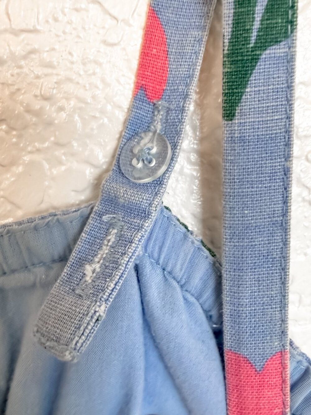 Hanna Anderson Linen Midi Dress Size 120cm/6-7 Blue & Pink Tulip Print Pockets - Picture 4 of 9